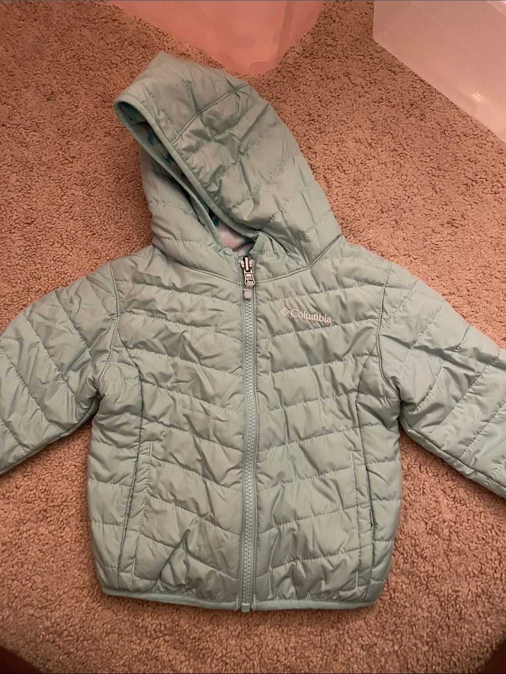 Columbia Kids Light Aqua Reversible Hooded Puffer Jacket